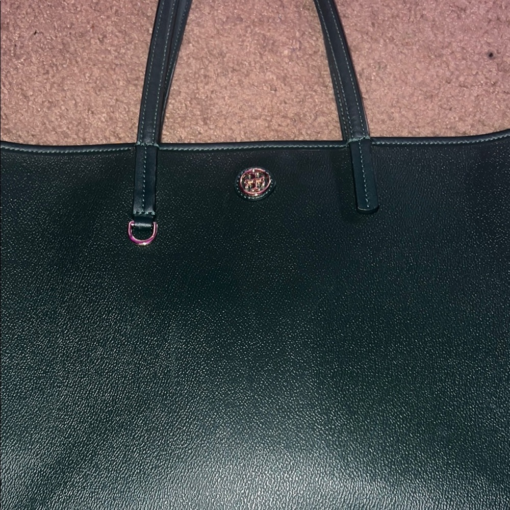 Tory Burch hunter green Sleek Leather Tote